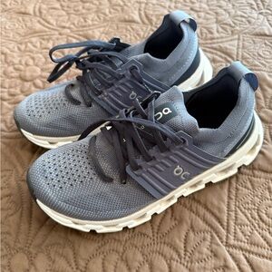 On Running Gray and White Athletic Shoes with Breathable Mesh